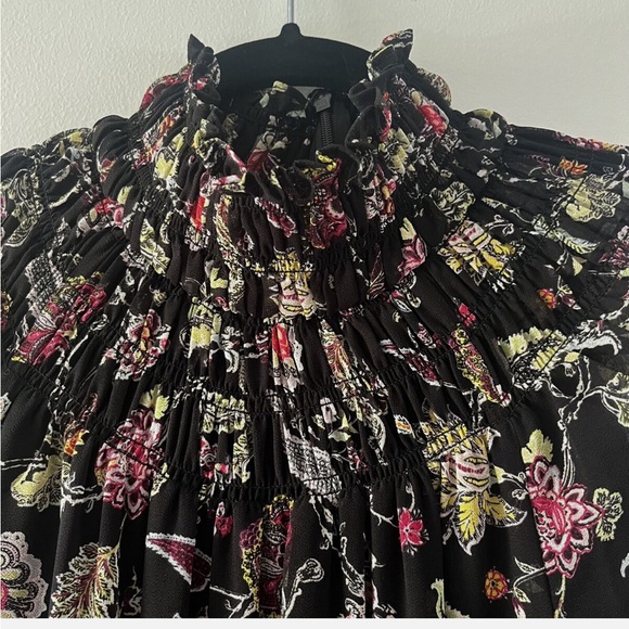 CINQ A SEPT | Black Floral Ruffle Smocked Dress, Size 4, Excellent Condition - Picture 8 of 9